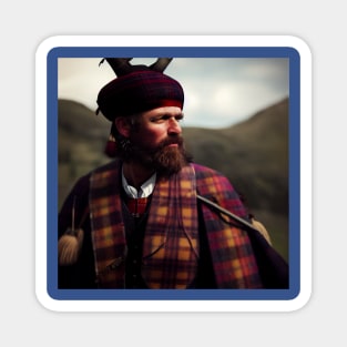 Scottish Highlander in Clan Tartan Magnet