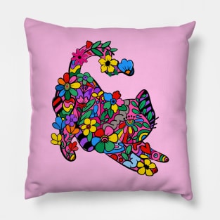 Floral Doodle Kitty Print Pillow
