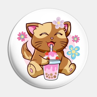 Boba Cat Tea Neko Girl Teen Bubble Kawaii Anime Japanese Pin