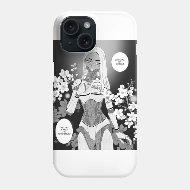 Cybergirl with Cherry Blossom Manga Art (With Text) Phone Case by kaijiaochakhram