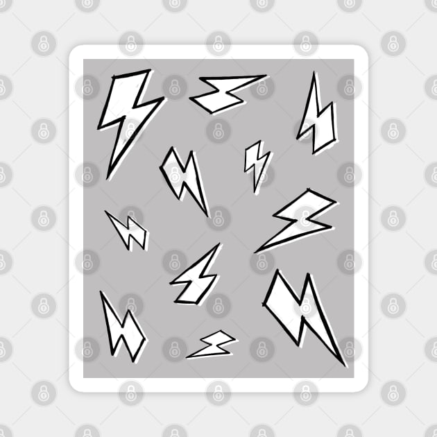 Sketchy, Black and White Lightning Bolt Pattern on Grey Magnet by OneThreeSix