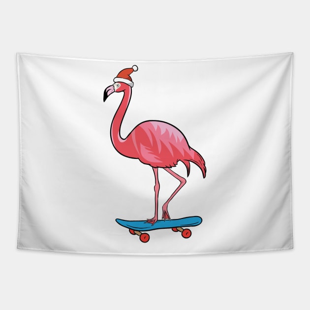 Cute Santa Hat Flamingo Skateboard Christmas Tapestry by theperfectpresents