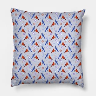 8-bit Blue Jay and Cardinal Pattern Pillow