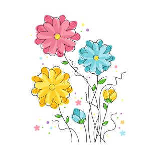 Watercolor pink, yellow blue and green flower  pattern T-Shirt