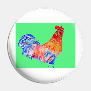 Rooster Chicken Watercolor Painting on Green Pin