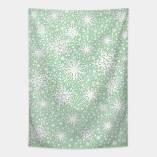 Sparkle Snowflake Pattern Design in Pastel Green Background Tapestry