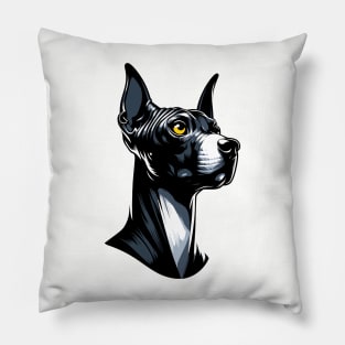 Stunning and Cool American Hairless Terrier Monochrome and Gold Portrait for Father's Day Pillow