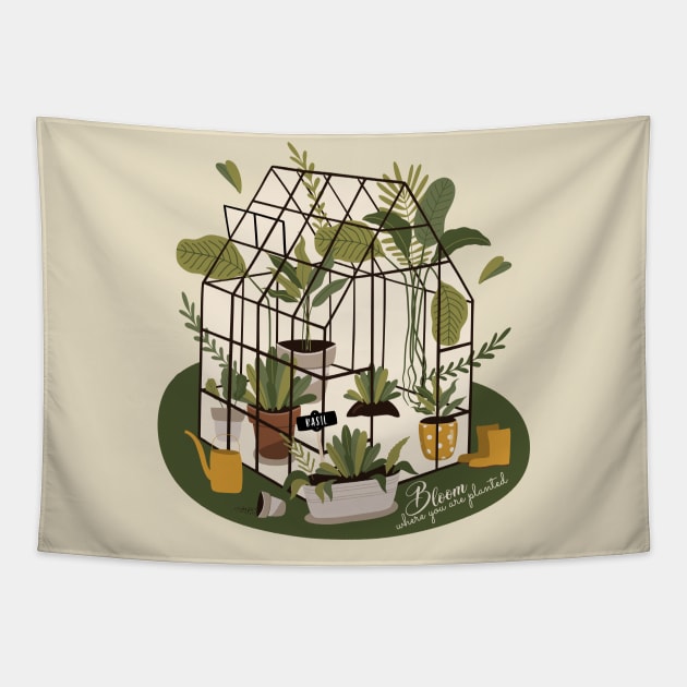 Plant Lover Greenhouse Tapestry by la'lunadraw