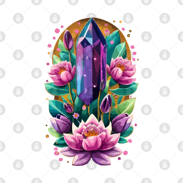 Lotus Flower and Purple Amethyst Crystal Spirituality by Kraina