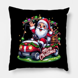 Santa Claus Golf Cart - Merry Christmas Festive - Xmas Holiday Pillow