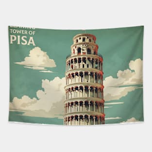 Leaning Tower of Pisa Italy Vintage Tourism Travel Poster Tapestry