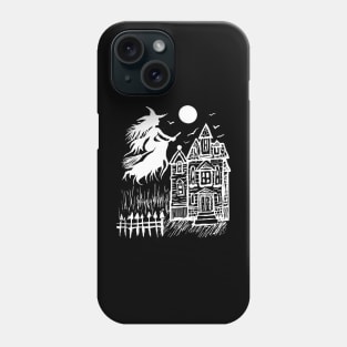 Witch Flying Over Full Moon & Haunted House, Spooky Halloween Gothic Phone Case