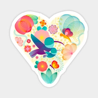 Heart of birds and butterflies among flowers Magnet