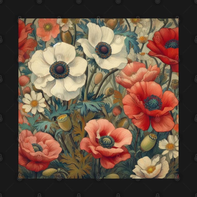 anemone and poppy flower pattern 5 by misspoppie1914