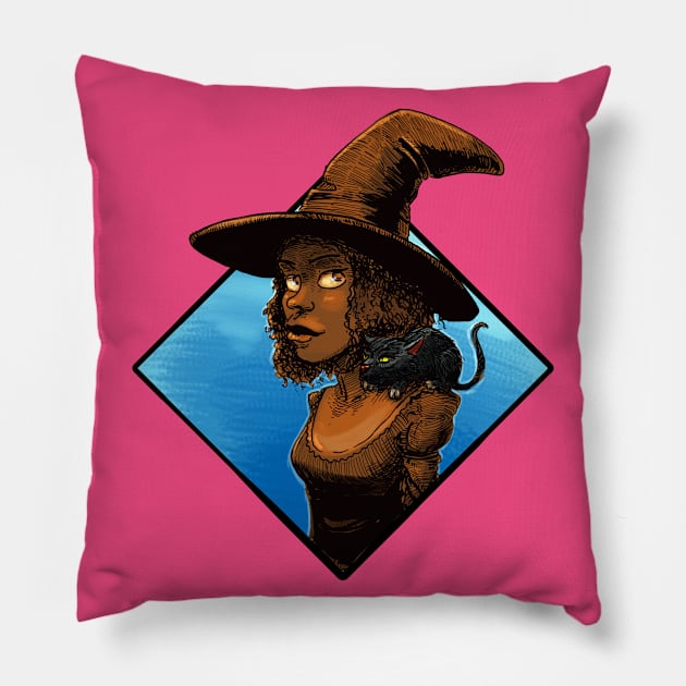 Halloween Witch and familiar Pillow by Carlos CD