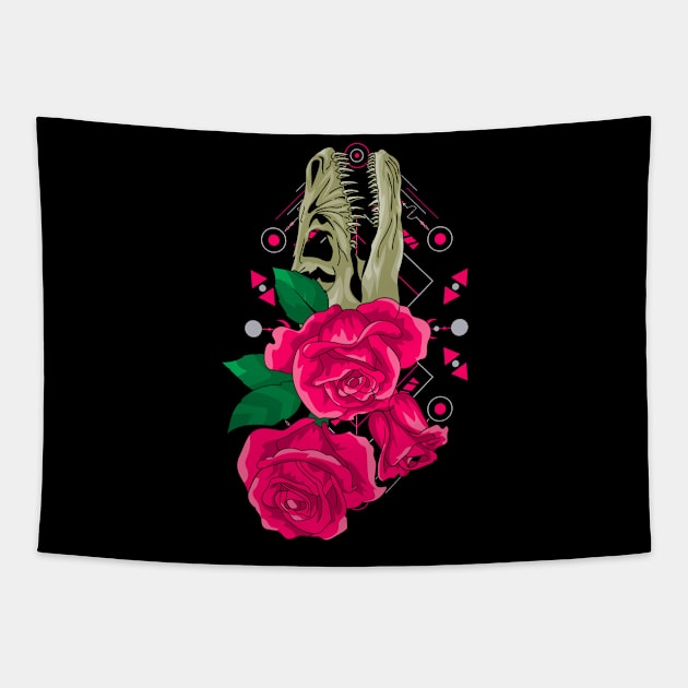 rose dinosaur skull Tapestry by SHINIGAMII