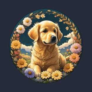 Golden Retriever Puppy Night Garden T-Shirt