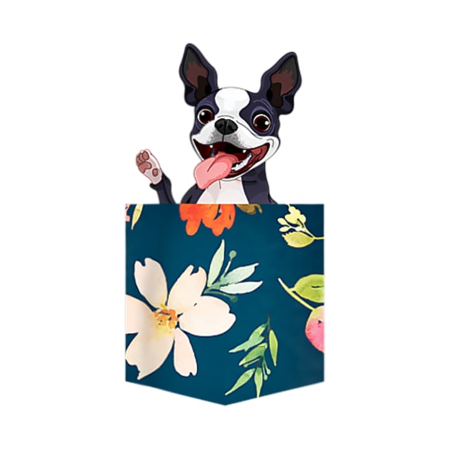 Boston Terrier In Floral Pocket by Pretr=ty