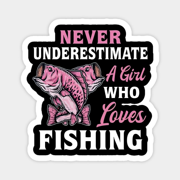 Never Underestimate A Girl Who Loves Fishing Magnet by Red and Black Floral