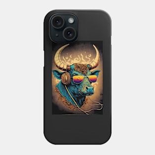 Psychedelic bull with headphones and sunglasses Phone Case