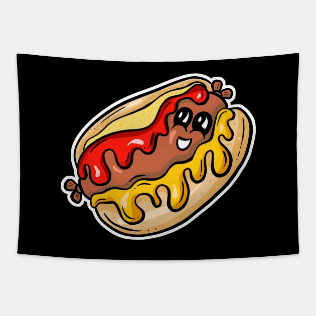 Cute Hotdog Cartoon Character - Bob Tapestry by Squeeb Creative