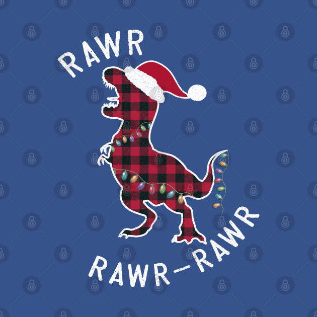 Disover Red Plaid Dinosaur T Rex Christmas Lights RAWR Pajamas - Christmas Trex - T-Shirt