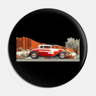 Hot Rod Desert Runner Custom Classic Car Retro Style Chopped Top Moon Hub Caps Desert Street Scene Hot Rod Pin