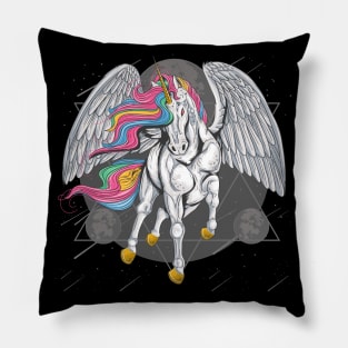 unicorn horse full colour with wings fly space moon Pillow