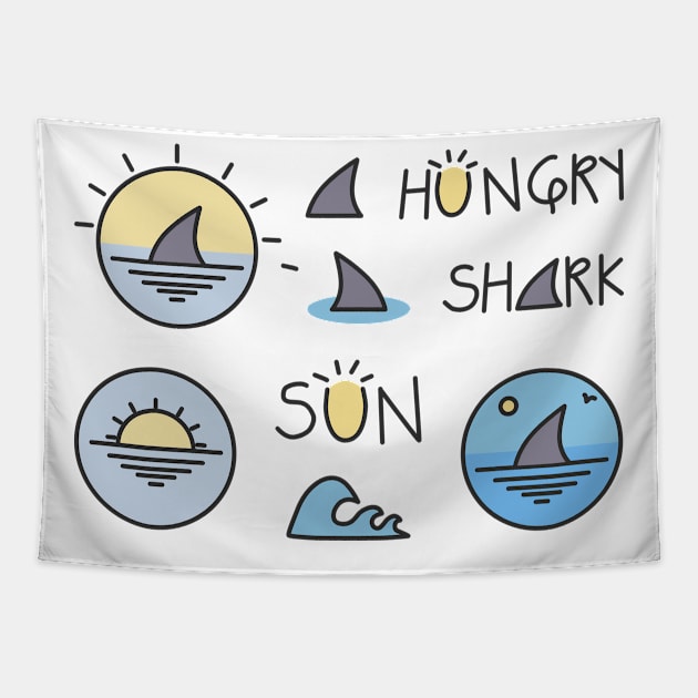 Hungry Shark Tapestry by My Bright Ink