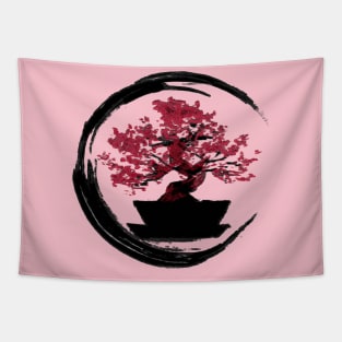 moyogi cherry blossom bonsai - Sumi inspired enso circle bonsai tree Tapestry