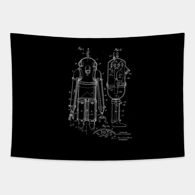 Deep Sea Diving Suit Vintage Patent Drawing Tapestry by TheYoungDesigns