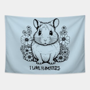 I love hamsters, Cute Hamster design Vintage Style Black and White Tapestry