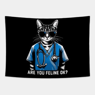 Are You Feline OK? Retro Cat Nurse Gifts Nurse Week Gifts Funny Nurse Tapestry