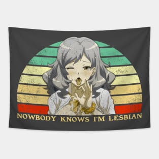 Nobody Knows I'm A Lesbian - Lesbian Anime Pun - Retro Sunset Tapestry