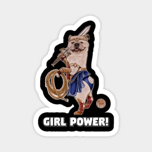 Bulldog - Girl Power - Quote - White Outlined Version Magnet