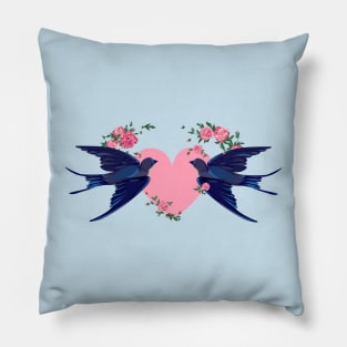 Swallow Flying Heart Birds Pillow