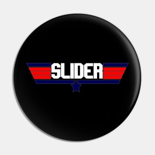 "Slider" 80's action movie design Pin