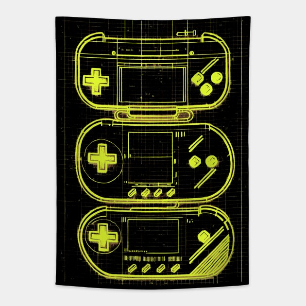 Yellow Handheld Gaming Blueprint Tapestry by Trip Tank