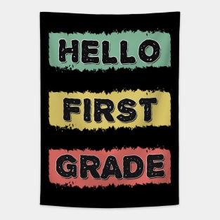 Hello First Grade Awesome Back to School  RETRO Gift for Kids and Teachers Tapestry