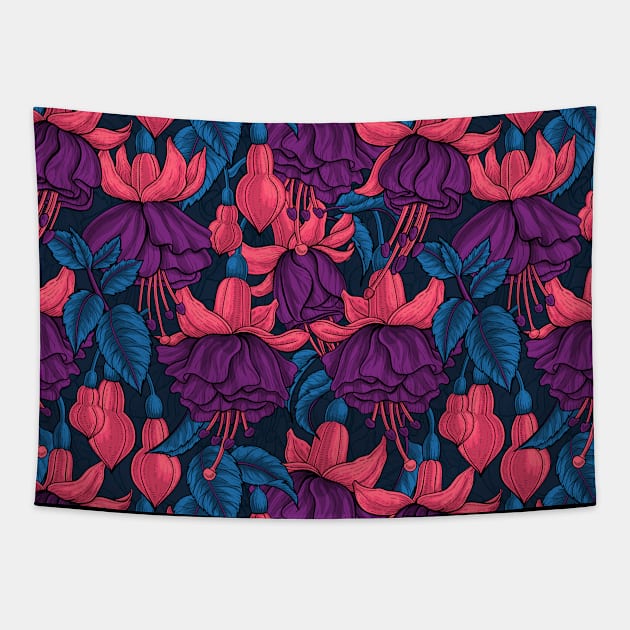 Fuchsia on dark blue Tapestry by katerinamk