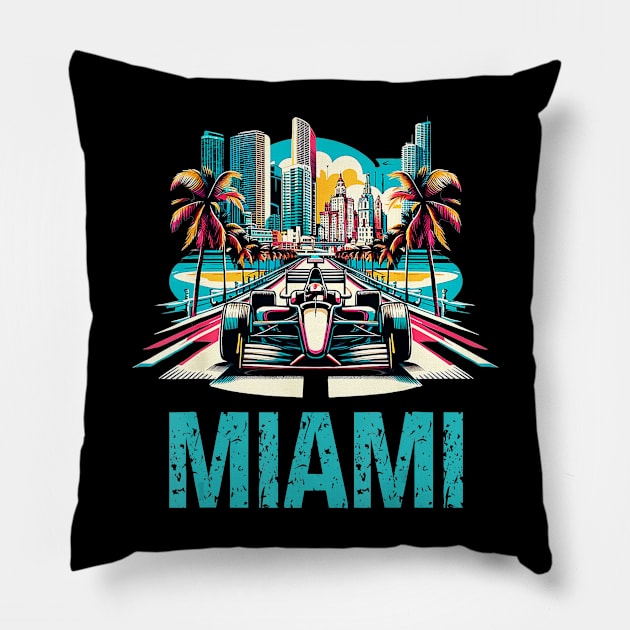 Formula Miami City Racing Circuit Car Map Grand Prix Race Pillow by wfmacawrub