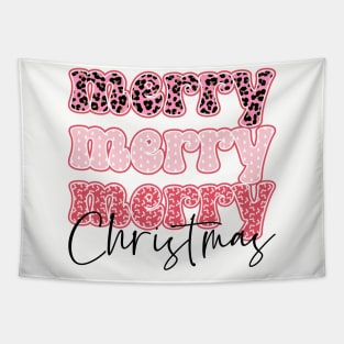 Merry Merry Merry Christmas Leopard Pattern Retro Tapestry