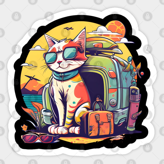 Happy Cute Traveler Cat - Born to Explore - Cat - Sticker