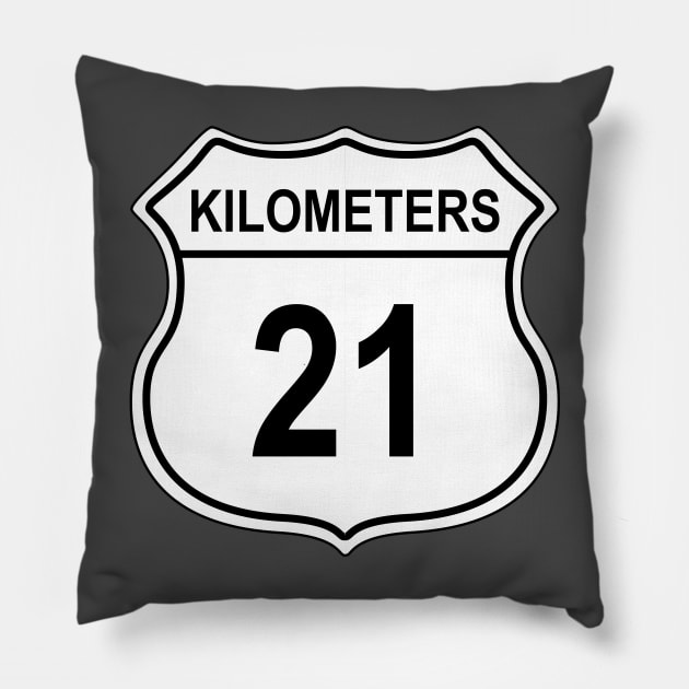 21 Kilometer US Highway Sign Pillow by IORS