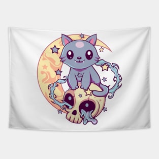 Skull Cat Kawaii Gothic Tapestry