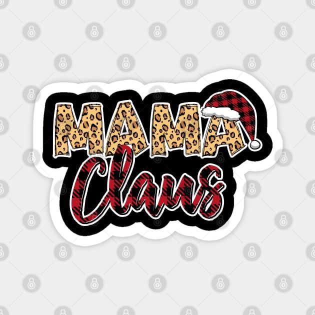 Mama Claus Red Plaid Santa Hat & Leopard Pattern Magnet by creative