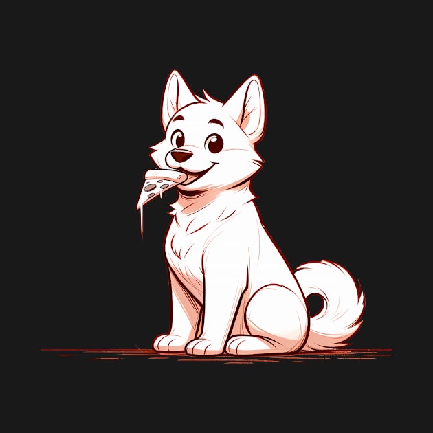 White Dog Eating Pizza by dukito