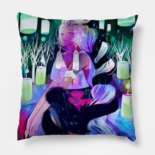 Floating lantern pretty woman manga style Japanese cartoon Pillow