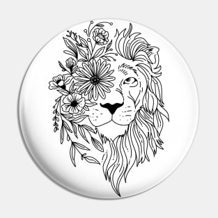 Lion head sketch with flowers in his mane Pin