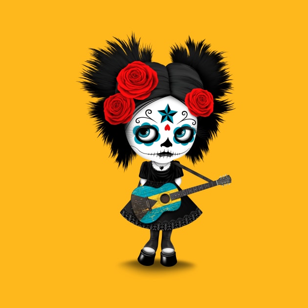 Sugar Skull Girl Playing Bahamas Flag Guitar by jeffbartels